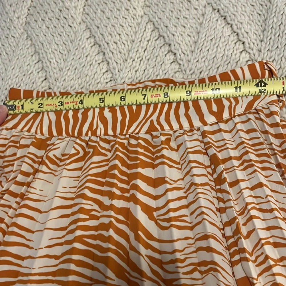 Topshop Pleated Zebra Mango Orange Cream Tiger Sheer Animal Print Midi Skirt